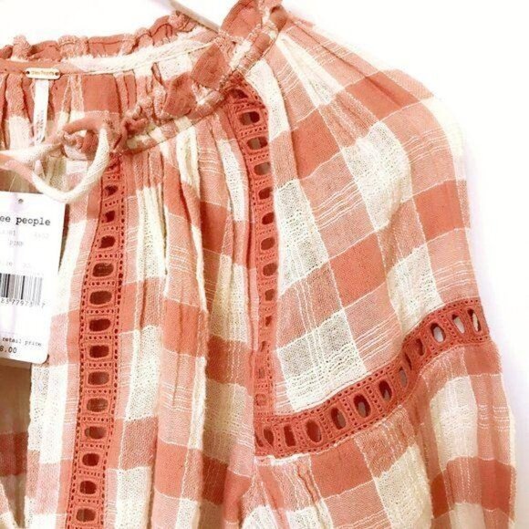 Free People - Honey Grove Plaid Top, size XS, orange red white, NWT - Picture 5 of 7